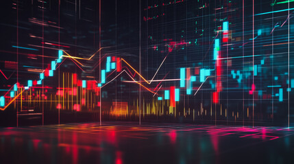 Abstract black background with Colorful charts and graphs with statistics to innovative analyze business potential and forecast future development of companies growth.