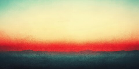 Poster - Abstract sunset sky with teal, yellow, and red colors.