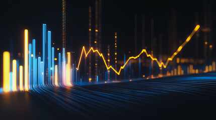 Abstract business black background with Colorful charts and graphs with statistics to innovative analyze business potential and forecast future development of companies growth.