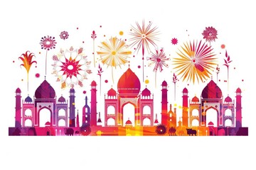 Colorful fireworks exploding above a metropolitan landscape, suitable for events or celebrations