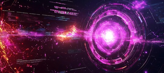 Poster - a futuristic, holographic interface background with glowing elements and text space