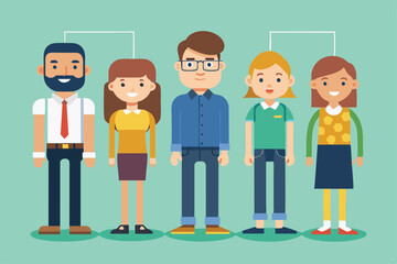 Poster - five unique character designs showcase a range of hairstyles, outfits, and expressions in a vibrant 