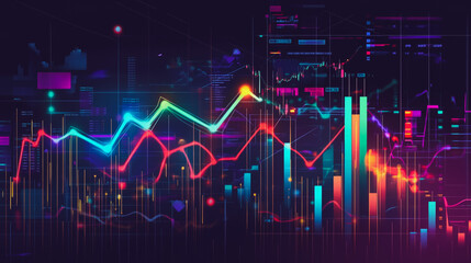 Abstract business black background with Colorful charts and graphs with statistics to innovative analyze business potential and forecast future development of companies growth.