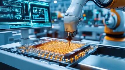 Poster - Robotic Arm Working on Circuit Board in Factory