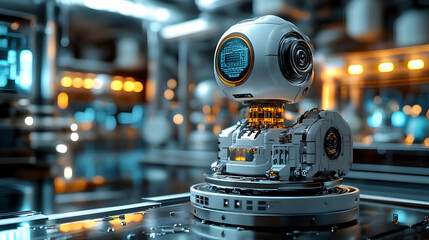 Poster - Futuristic robot on a control panel in a high-tech environment, with glowing lights and intricate details.