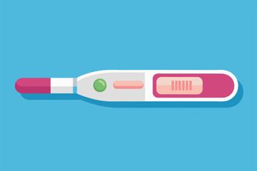 Poster - A whimsical illustration of a customizable pregnancy test, highlighting its unique disproportionate design against a blue background.