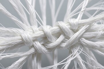 Poster - Detailed close-up of white string knot showcasing geometric pattern and texture