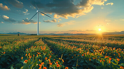 Aufkleber - A wind turbine in a clean rural landscape, emphasizing renewable energy.