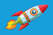 © Iftikhar alam - A vibrant cartoon rocket is soaring upward against a cheerful blue background, showcasing its playful design and bright colors.