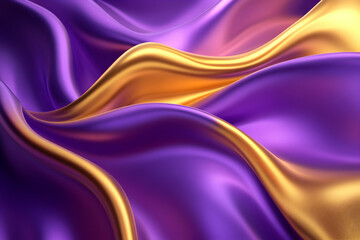 Wall Mural - Abstract 3D Purple and Gold Swirling Fabric Background