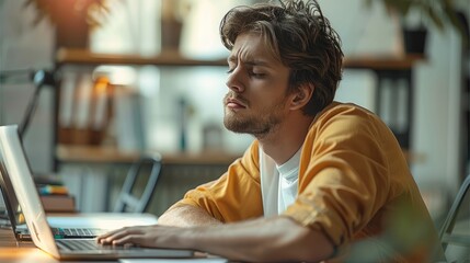 Sticker - An office worker slumped over their desk, their posture strained and uncomfortable, with a look of discomfort on their face.