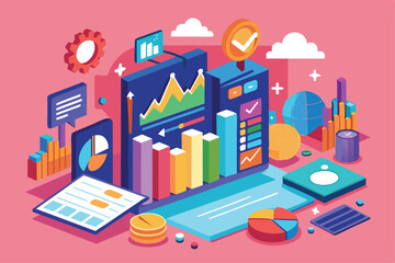 Poster - a vibrant digital dashboard showcases interactive charts and graphs, emphasizing data visualization 