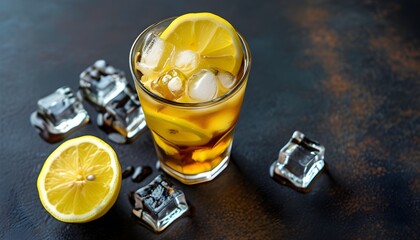 Refreshing summer beverages: lemonade and iced coffee in stylish glasses against a clean backdrop