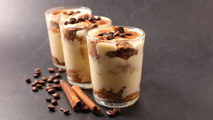 Poster - Tiramisu in Glasses with Spices and Coffee Beans – Delicious Italian Dessert