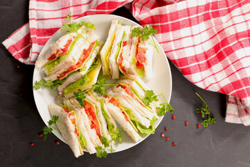 Poster - Top View of Club Sandwich on Plate – Wholesome and Delicious Meal