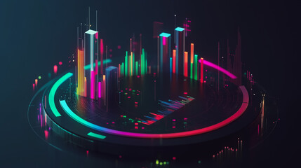 Abstract black background with Colorful charts and graphs with statistics to innovative analyze business potential and forecast future development of companies growth.