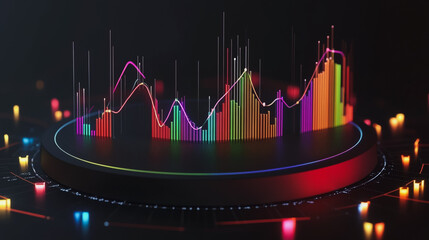 Abstract black background with Colorful charts and graphs with statistics to innovative analyze business potential and forecast future development of companies growth.