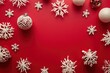 © MUdaylah - Christmas and new year background concept. Top view of Christmas decoration made from snowflake, christmas ball on red background  with generative ai