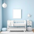 © Inna Nyan - Blue baby room interior with copy space in frame on the wall. Template for artwork, painting, photo or poster