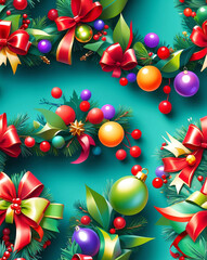 Poster - Elegant holiday wreaths with festive decorations seamless design pattern