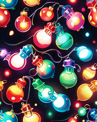 Poster - Festive holiday lights and ornaments for Christmas seamless design pattern