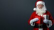 © Enjoy - Joyful Santa Claus holding colorful Christmas presents, radiating holiday cheer and warmth. His iconic red suit and white beard create festive atmosphere
