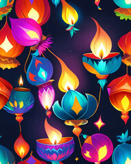 Poster - Traditional Diwali lanterns and diyas seamless design pattern wallpaper