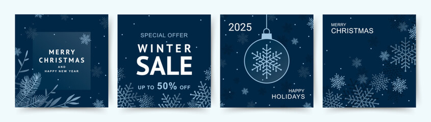 Wall Mural - merry christmas and happy new year set of greeting card, poster, holiday cover. christmas sale, soci