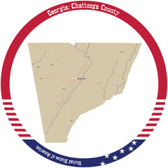 Wall Mural - Map of Chattooga County in Georgia, USA arranged in a circle.