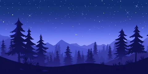 Sticker - Silhouettes of pine trees against a starry night sky.