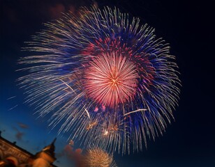 Wall Mural - Isolated fireworks with depth of field capturing vibrant colors and festive atmosphere