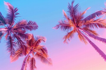 Wall Mural - Tropical Purple. Colorful Miami Palm Trees on Warm Beach Background