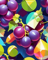 Poster - Chic grapes with modern geometric shapes seamless wallpaper pattern design