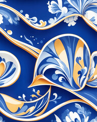 Poster - Dutch Delftware with blue and white designs seamless wallpaper pattern