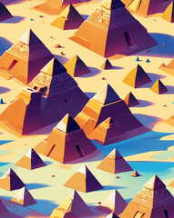 Poster - Egyptian pyramids with desert landscapes seamless wallpaper pattern design