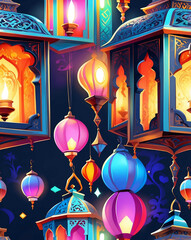 Poster - Moroccan lanterns with intricate cutouts seamless design pattern wallpaper