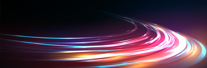 Wall Mural - modern abstract high speed movement. dynamic motion light trails on dark background. futuristic digi
