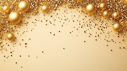 Poster - New Year card a pale yellow background scattered with small metallic gold circles and confetti for a clean and festive feel without overwhelming the design