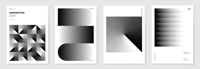 Wall Mural - abstract monochrome gradient poster background vector set. modern cover template with black and whit