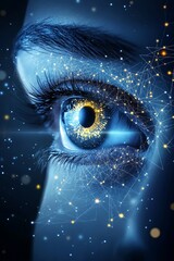 Poster - Close-Up of Eye with Futuristic Digital Network, Concept of Vision, Technology, and Connection