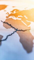 Poster - A broken trade route between countries on a world map, symbolizing disruptions in global supply chains