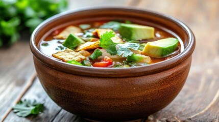 Fresh and Colorful Vegetable Soup in Rustic Bowl