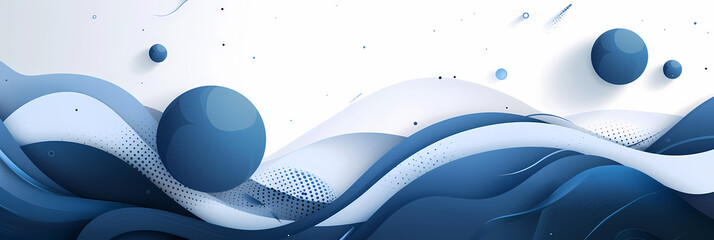 Wall Mural - Abstract blue and white wavy background with 3D spheres.