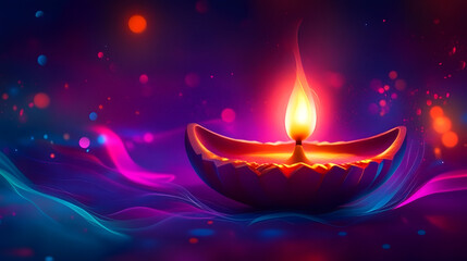 Poster - Vibrant Diwali social media banner design featuring a stylized diya and abstract shapes, perfect for celebrating the festival of lights with modern aesthetics and colorful gradients