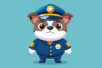 Canvas Print - A charming bulldog character in a police outfit poses proudly against a colorful backdrop, a cartoon character Cute bulldog dressed as a police officer