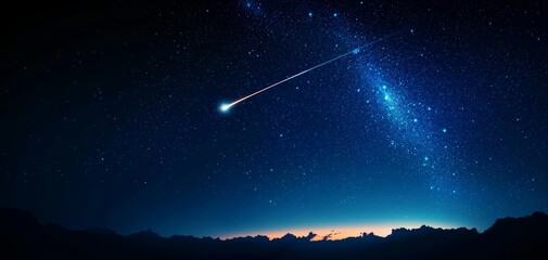 a stunning view of a comet streaking through the starry night sky, showcasing the vastness of the un