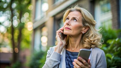 The woman uses her cell phone to call for help or look up instructions.