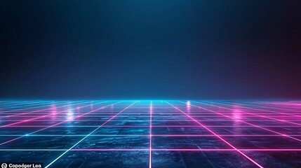 Poster - Neon grid horizon in a retro futuristic setting.