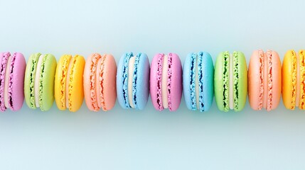 Poster - Brightly colored macaroons arranged in a neat row.