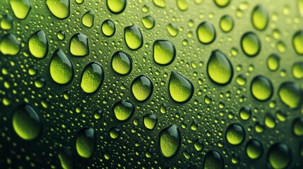 Poster - Abstract composition of vibrant water droplets on a green surface